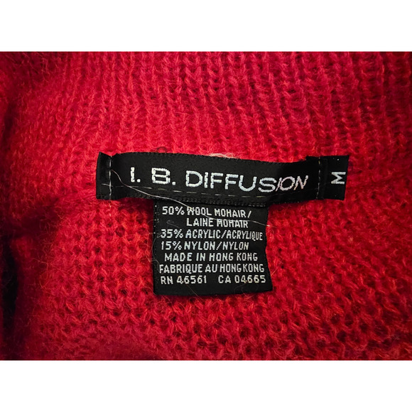 Vtg NWT I.B. Diffusion Red Mohair Blend Long Sweater Coat M Shoulder Pads - Picture 10 of 11